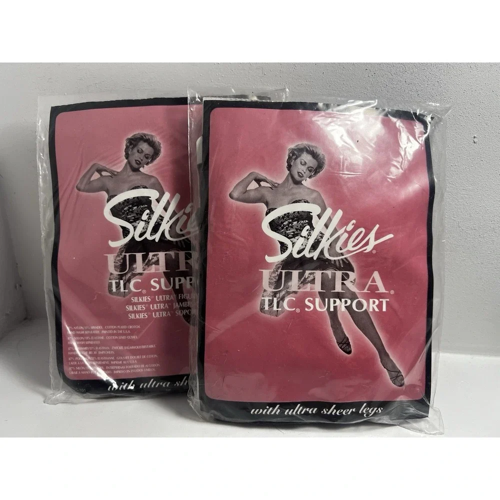 VTG 2 New Silkies Ultra TLC Support Control Top Pantyhose Mocha & Misty Grey